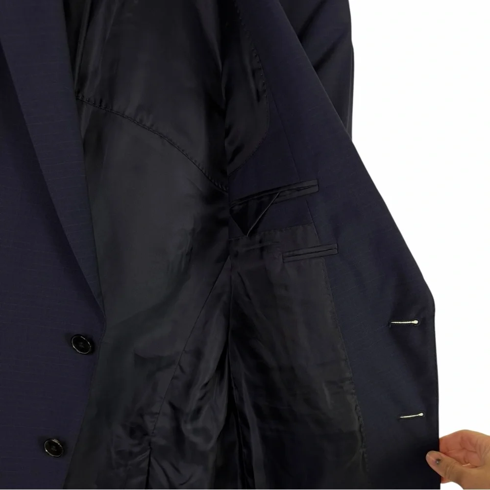 HUGO BOSS Huge4/Genius3 Navy Blue Micro-Check Virgin Wool Suit Jacket Blazer 38R